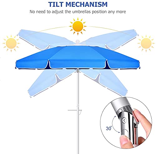 Portable Beach Umbrella for Sand: 7FT Arc Length 6.5FT Diameter Outdoor Umbrella with Anchor Heavy Duty and Adjustable Tilt Pole - UV 50+ Windproof Beach Umbrella with Carry Bag for Beach, Patio, Garden