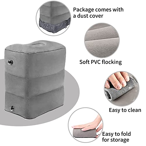Travel Foot Rest Pillow, Inflatable Travel Foot Rest, Travel Pillow for Kids & Adults, Adjustable Height Pillow, Travel Foot Rest for Airlines Trains Buses Cars, Office and Home (Gray)