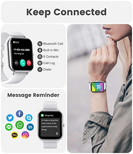Smart Watch Men Women Bluetooth Answer Make Call for Android iOS 21 Sport Modes Fitness Activity Tracker 1.83" Square Screen Heart Rate Sleep Monitor IP67 Waterproof Gray Silicone Couple Smartwatch