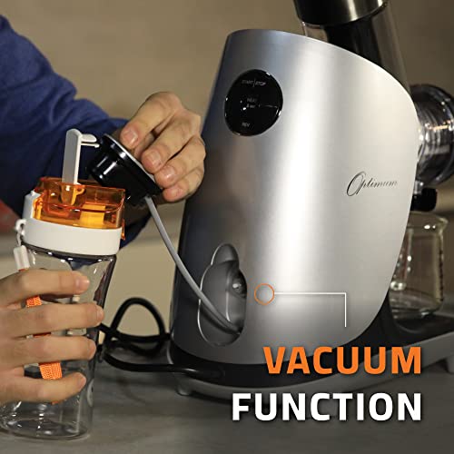 Optimum H3000 2nd Gen - Horizontal Slow Quiet Masticating Cold Press Juicer, 70 RPM, 7.6 cm Extra Large Chute, Ceramic Auger, 300W, Lifetime Motor Warranty (Silver)