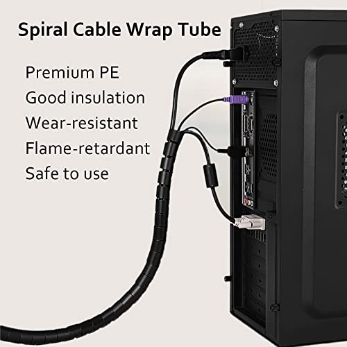AcbbMNS Spiral Cable Wrap 10mm x 5M Black Cable Management Wire Cord Protector with Cord Clip for PC TV Electrical Wire Organizer