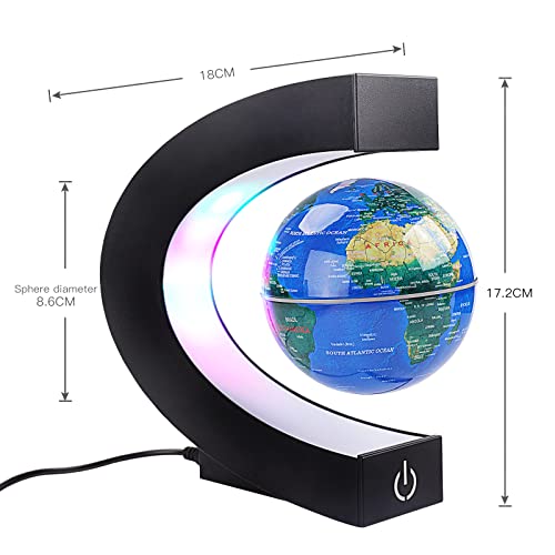 Magnetic Levitation Floating Globe with Touch Switches LED Light, Floating Worlds Map, Desk trinkets, Fixed Float Balls, Cool Tech Gifts for Men/Fathers/Husbands/Kids/Bosses, Great Gift Ideas