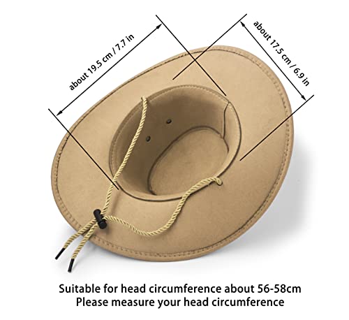 UltraKey Cowboy Hat, Sun Hat Faux Felt Leather Suede Travel Cap Western Hat Outdoor Sun Protect Beige