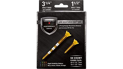 Maxfli Performance Series Low Resistance 3 1/4'' & 1 1/2'' Assorted Golf Tees - 50 Pack, Assorted Colors