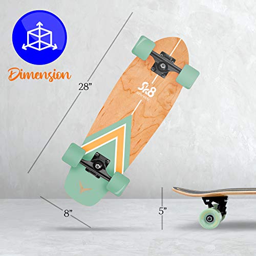 SereneLife Complete Standard Skateboard Mini Cruiser - 6 Ply Canadian & Bamboo Maple Deck Complete Double Kick Skate Board W/ 5" Aluminum Trucks - for Kids, Teens, Adults - SL5SBGR (Aqua)