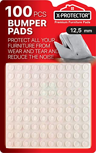 Cabinet Door Bumpers X-PROTECTOR - Premium Cabinet Bumpers 100 pcs 12.5 mm Sound Dampening Door Bumper & Glass table top Bumpers! Best Rubber Bumpers! Glass & Surface protection with our Furniture Bumpers!