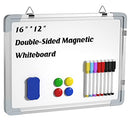 White Board Dry Erase, 16X12 Inches Double-Side Dry Erase Board for Wall, Portable Small Magnetic Whiteboard for Home Teaching Learning Working & Family Game. Includes 1 dry eraser, 8 dry erase markers, and 4 magnets