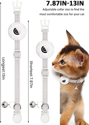 AirTag Cat Collar, Reflective Kitten Collar Breakaway Apple Air Tag Cat Collar with Waterproof Airtag Holder Compatible and Bell, Lightweight Tracker Cat Collars for Cat Dog Kitten Pupp(White)