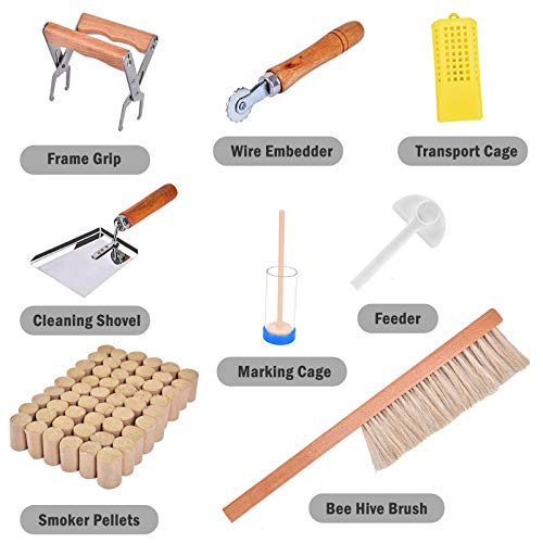 Time wave 19 Pcs Beekeeping Supplies Tools Kit for Beekeeper Necessary Bee Hive Supplies, Professional Beekeeping Starter Tool Kit with Large Jacket, Beehive Kit, Bee Smoker Kit, Hive Tools