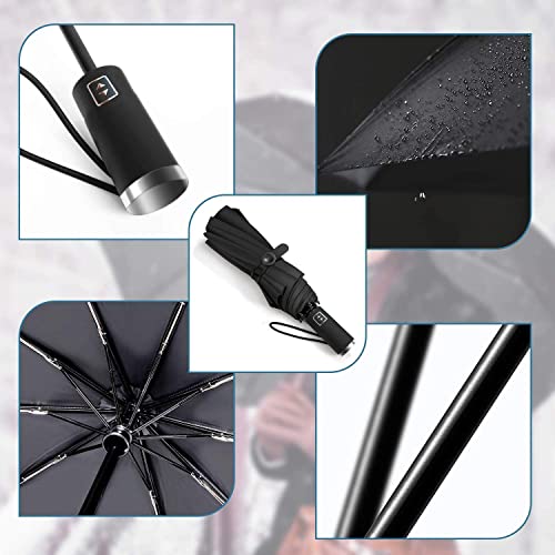 AUSDIN Folding Umbrellas-Windproof Umbrellas for Rain-Automatic Compact Umbrellas for Travel-Reinforced 10 Fiberglass Ribs Strong Enough for Heavy Rain or Snow-Double Vinyl layers UV Protection UPF50+