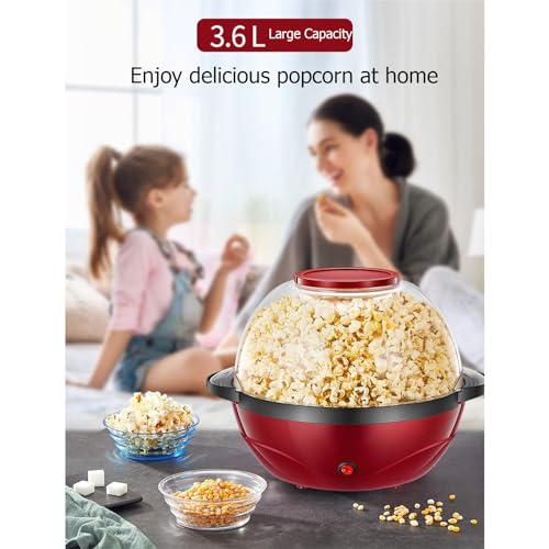 Popcorn Machine, 2 in 1 Popcorn Popper maker, 6 Quart/24 Cup, Nonstick Plate, 850W Electric Stirring with Quick-Heat Technology, Cool Touch Handles, Thicken Transparent Cover, Dishwasher Safe