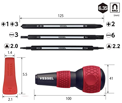 Bessel (Vessel) Ball Grip Difference Replacement Driver for Home use (red) Plus, Minus, Triangular Screw 7 Kind of Screw Mawaseru 220W-BC3A