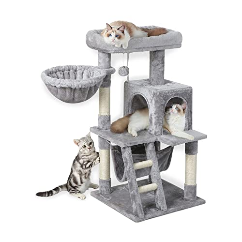 Floofi 104cm Cat Tree, Cat Tower, Cat Scratching Post, Cat Tree for Indoor Cats, Cat Hammock, Cat Accessories, Cat Tree Large Cat, Small Cat Trees, Cat Post, Cat Tree Tower (Light Grey)