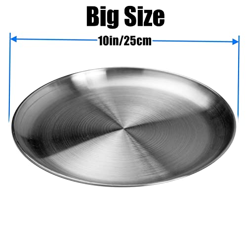 WANBY Stainless Steel Plates Metal Lightweight Steel Plate Unbreakable Dinner Dishes Plates Set Non-Toxin Dishwasher Safe BPA Free and Healthy (4 Pcs)