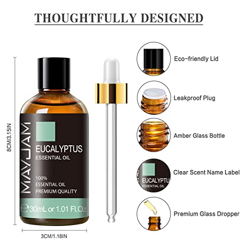 MAYJAM Eucalyptus Essential Oil, 1.01fl.oz/30 ml Bottle Eucalyptus Oils for Candle Making, Soap Making, Bedroom, Living Room, Office