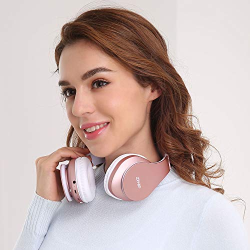 Bluetooth Over-Ear Headphones, Zihnic Foldable Wireless and Wired Stereo Headset Micro SD/TF, FM for Cell Phone,PC,Soft Earmuffs &Light Weight for Prolonged Waring (Rose Gold)