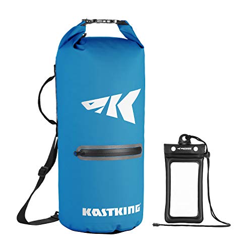 KastKing Cyclone Seal Dry Bag - 100% Waterproof Bag with Phone Case Front Zippered Pocket,Perfect for Beach,Fishing,Kayaking,Boating,Hiking,Camping,Biking,Skiing,Blue,5L