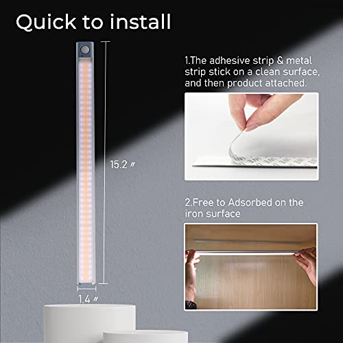 MERTTURM 160LED Motion Sensor Light, Wireless LED Closet Light, USB Rechargeable Dimmable Under Cabinet Light for Kitchen Cupboard Hallway Garage Storage Room(3 Color Modes)