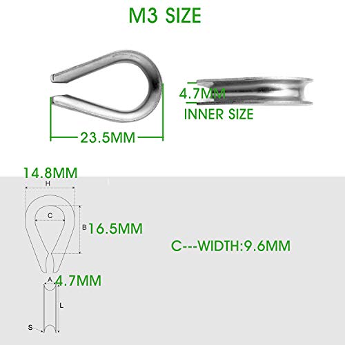 EFGTEK 12Pcs 3mm Wire Rope Accessory Set,Included 12Pcs Stainless Steel Wire Rope Cable Clip Clamp and Thimble,Aluminum Crimping Loop Sleeve for Wire Rope Cable (3mm)