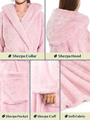 PAVILIA Women Hooded Plush Soft Robe | Fluffy Warm Fleece Sherpa Shaggy Bathrobe, Light Pink, Small-Medium