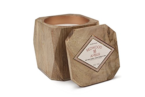 Paddywax Collection Soy Wax Candle in Mango Wood Bowl, 12-Ounce, Redwood & Amber