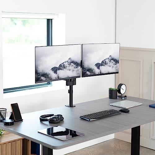 VIVO Dual Arm Computer Monitor Desk Mount with Pneumatic Height Adjustment, Full Articulation, Vesa Stand with C-Clamp and Grommet, Holds 2 Screens Up to 32 Inches (Stand-V002K)