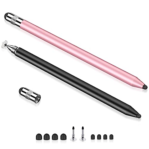 MEKO 3 in 1 Stylus Pens for Touch Screens, High Sensitivity & Precision Capacitive Stylus Pencil for Apple iPad iPhone Tablets Samsung Galaxy All Universal Touchscreen Devices (2 Pack-Black/Rose Gold)