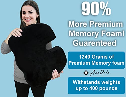 Orthopedic Seat Cushion Coccyx Extra Large Memory Foam Gel Sitting Pillow for Back Pain, Sciatica and Tailbone Relief - Perfect Fit for Office and Kitchen Chair, Wheelchair, Car, Truck (XL-Black)