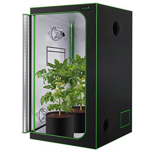 SereneLife Medium Hydroponic Grow Tent Garden-36'' x 36'' x 72'' Indoor Plant Growing System w/Durable Reflective 600D Mylar,Observation Window-Includes Removable Floor Tray,Pole Shelf