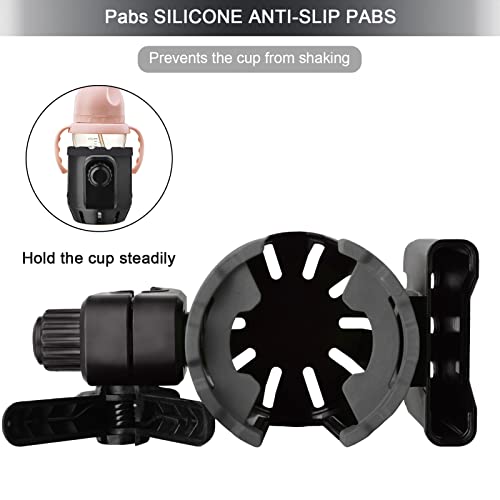 OFFWEGO Universal Stroller Cup Holder with Phone Holder - 2-in-1 for Uppababy Doona Nuna Jogger Graco Britax Bugaboo Cup Holder for Wheelchair Walker Bike Accessories, Gifts for Women Mom Men, Black