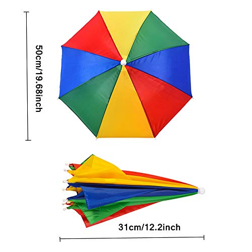 Minelife 2 Pack Rainbow Umbrella Hat Fishing Umbrella Hat, Foldable Colorful Umbrella Headwear, Sun-rain Umbrella Hat for Beach, Gardening, Travel, Hunting & Fishing