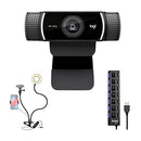 Logitech C922 Pro Stream 1080p Webcam Bundle with Ring Light and USB Hub (3 Items)