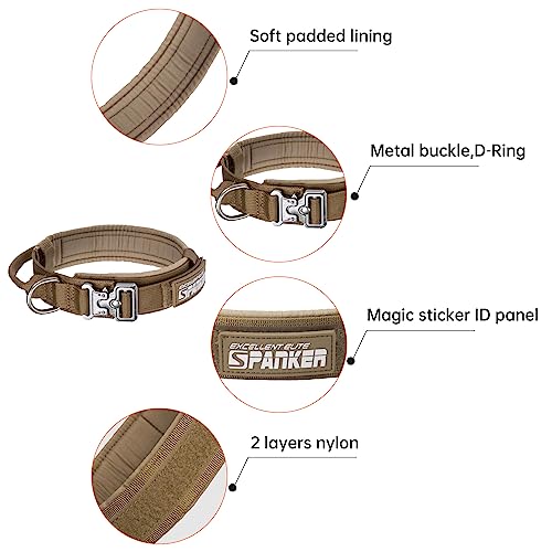 EXCELLENT ELITE SPANKER Tactical Dog Collar Nylon Adjustable K9 Collar Military Dog Collar Heavy Duty Metal Buckle with Handle (Coyote Brown-L)