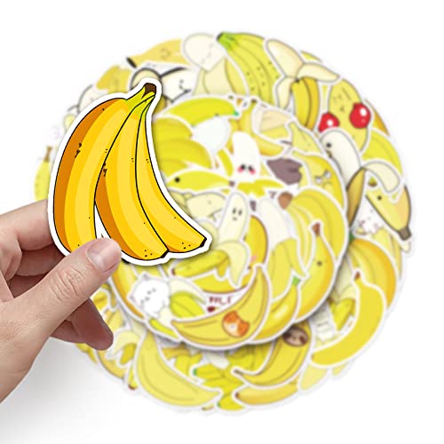 Banana Stickers,50 Pcs Fruit Banana Graffiti Vinyl Waterproof Decals for Water Bottles Computer Bicycle Skateboard Luggage Phone Pad Laptop Kids Teens Adults Stickers Pack