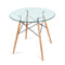 Nidouillet Round Glass Dining Table, Coffee Desk with 4 Beech Wood Legs for Kitchen Living Room AB053