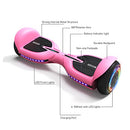 RIDEO Q3-C Hoverboard Electric Scooter UL 2272 DC 36v Brushless Dual Hub Motor 6.5 inch Wheels LED Light Bluetooth Music - Pink