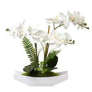 Orchids Artificial Flowers 15" Large Fake Orchid White Phalaenopsis Orchid Flower Arrangements with Ceramic Vase Faux Orchid for Home Bathroom Table Centerpiece Office Wedding Decor