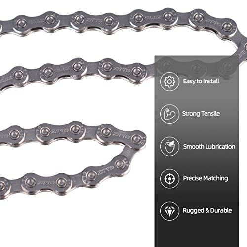 Bike Chain 6/7/8/9/10/11/12 Speed Bicycle Chain with Quick Link 116/126 Link Upgrade Universal, Silver