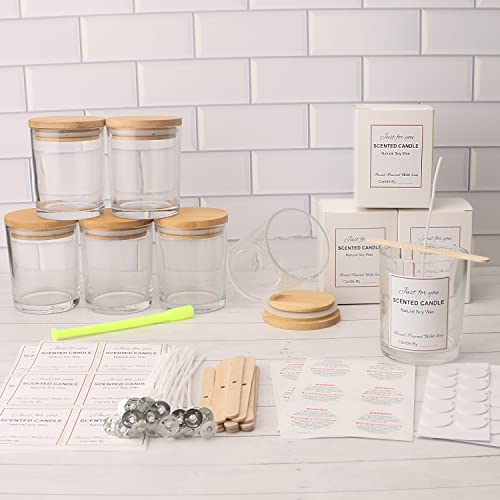 MILIVIXAY 12 Pack 10 OZ Clear Glass Candle Jars with Lids and Candle Making Kits - Bulk Empty Candle Jars for Making Candles - Spice, Powder Containers.