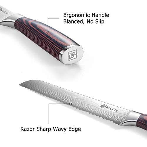 PAUDIN Bread Knife, 8 Inch Bread Slicing Knife, German High Carbon Stainless Steel Serrated Edge Knife with Ergonomic Handle, for Homemade, Crusty Bread