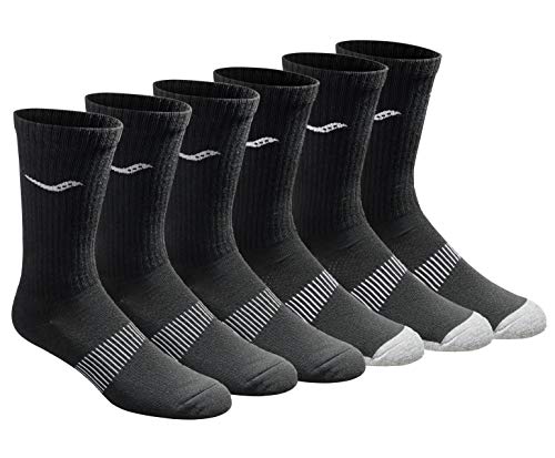 Saucony mens Multi-pack Mesh Ventilating Comfort Fit Performance Crew Running Socks, Black (6 Pairs), 9 11 US