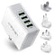 LENCENT USB Charger Plug, Lencent 4-Port Universal Travel Adaptor, 22W/5V 4.4A Wall Charger Plug with UK/USA/EU/AUS Worldwide Travel Charger Adapter for Phone, Android Phones, Tablets and More