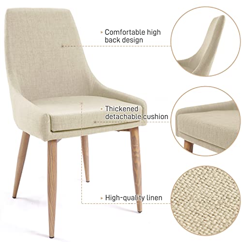 E&D FURNITURE Dining Chairs, Upholstered Metal Leg Living Room Chair Set of 4 Accent Beige Fabric Dining Comfy Chair for Kitchen and Dining Room