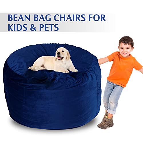 Bean Bag Chair 3' Memory Foam Bean Bag Chairs with Microfiber Cover for Adults (Blue)