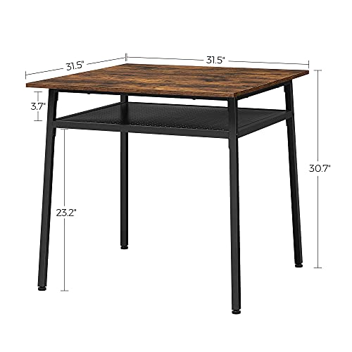 VASAGLE Dining Table, Square Office Desk with Storage Compartment, Industrial, 80 x 80 x 78 cm, Rustic Brown