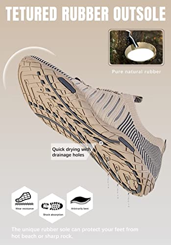 WateLves Water Shoes Mens Womens Beach Swim Shoes Barefoot Athletic Quick-Dry Aqua Socks for Surfing Diving Kayaking Exercise, Hollow/Beige, 13 Women/11.5 Men