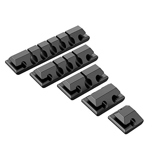 Cable Organizer Cable Clips, Cord Organizer for Desk, Cord Holder Cable Management Clips, USB Cable Holder Wire Organizer Cord Clips, 5 Packs Cord Holder for Desk (7, 5,3,2,1Slots) Black (Black)
