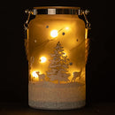 SHATCHI 16cm Christmas Decorated Jar Table Lamp Etched Glass Tube Winter Forest Scene Lantern LED Fairy Lights Battery Operated