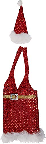 Shatchi 6174-CHRISTMAS-BOTTLE-COVER-WOMEN-1PK Christmas Wine Bottle Cover Gift Bags Lady Santa Xmas Party Home Bar Restaurants Pub Décor Table Decorations, Red/White