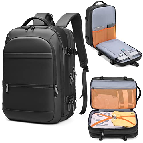 Qiccijoo Travel Backpack 40L Flight Approved Carry On Backpack for Men Women Expandable Large Luggage Backpack 17 Inch Waterproof Laptop Backpack Business School Weekender Overnight Backpack,Black